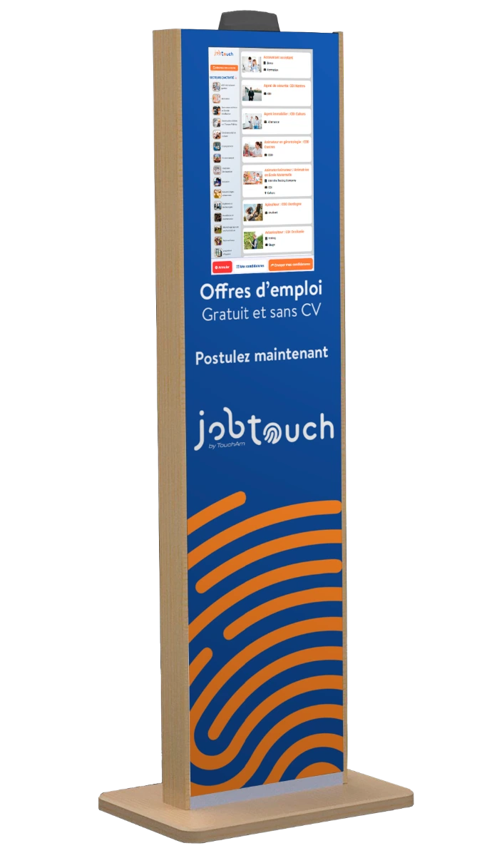 Borne interactive Jobtouch permettant de consulter des offres d'emploi et postuler sans CV